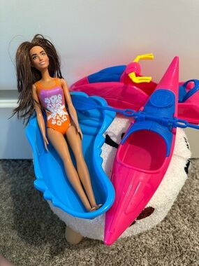 Beach Barbie Doll with Blue Pool, Pink Kayak and Pink Jet Ski